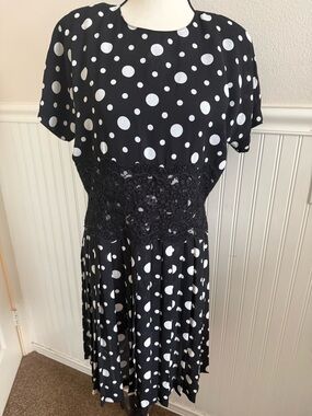 Vintage Outlander Polka Dot Dress with Lace Waist